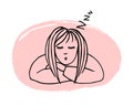 Hand drawn illustration of tired sleeping girl isolated on pink background.