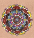 Hand drawn illustration with traditional oriental mandala. colorful doodles in zenart style. zentangle drawing with colored pencil