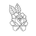 Hand drawn illustration of traditional rose tattoo outline