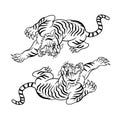 Hand drawn illustration of traditional tiger tattoo outline