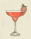 Hand drawn illustration of tropical red cocktail. Royalty Free Stock Photo