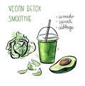 Hand drawn illustration with vegan smoothie