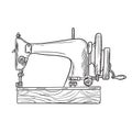 Hand drawn illustration of the vintage sewing machine. isolated on white background. Side view. Royalty Free Stock Photo