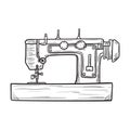 Hand drawn illustration of the vintage sewing machine. isolated on white background. Side view. Royalty Free Stock Photo