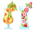 Hand drawn illustration of watercolor cocktails set. Royalty Free Stock Photo