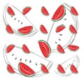Hand drawn and illustration of watermelon pattern with white background