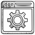 Hand drawn illustration of a web browser window displaying a gear icon representing settings Royalty Free Stock Photo