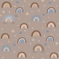 Rainbow seamless pattern, Boho style rainbows, Baby gentle pattern, nude kids decor print