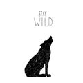 Hand drawn illustration with wild forest wolf.