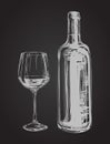 Hand Drawn Illustration Wine Glass and Bottle Royalty Free Stock Photo