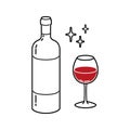 Hand Drawn Illustration Wine Glass and Bottle