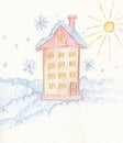 Hand drawn illustration winter postcard. Greeting card.