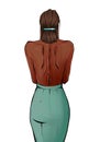 Hand drawn illustration of a woman dark skin tone stands with her back in grey blue skirt Royalty Free Stock Photo