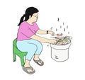 A Woman grilling spicy barbecue on a charcoal stove