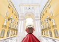 Hand-drawn illustration of woman traveling in Lisbon city Royalty Free Stock Photo