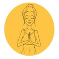 Hand drawn illustration - Woman yoga. Relax. Vector.