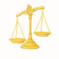 Hand drawn illustration yellow gold color scales of justice isolated on white
