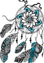 Dreamcatcher with feathers. Ethnic symbols, magic, shamanism