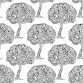 Hand-drawn illustrations. Abstract black and white trees. Seamless pattern. Royalty Free Stock Photo