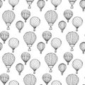 Hand-drawn illustrations. Black and white aerostats. Seamless pattern. Royalty Free Stock Photo