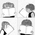 Handsketched girls reading books