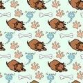 Hand-drawn illustrations. The dream of a dog is a bone. Seamless pattern.