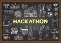 Hand drawn illustrations about Hackathon on chalkboard. Stock Vector