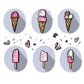 Hand drawn illustrations of ice cream.