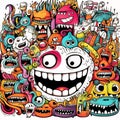 Colorful cartoon monsters. Doodle style