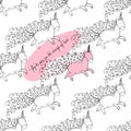 Hand-drawn illustrations. Postcard for lovers. Flying Unicorns. Seamless pattern. Royalty Free Stock Photo