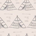 Hand drawn illustrations wigwam with decorative elements