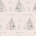 Hand drawn illustrations wigwam with decorative elements