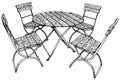Hand drawn image of a beer-garden table and chairs