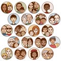 Hand drawn images of families, couples, friends, siblings, singles...