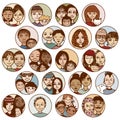 Hand drawn images of families, couples, friends, siblings, singles...