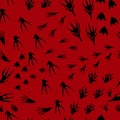 Hand drawn imprint of paws of monsters, seamless pattern traces