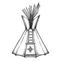 Hand drawn indian tipi vintage illustration