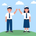 Indonesian junior high school boy and girl student character vector design