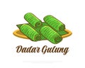 Hand Drawn Indonesian Traditional Food Named Dadar Gulung. Indonesian Snack, Sweet Pancake Rolls Filled with Grated Coconut