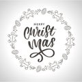 hand drawn ink Christmas wreath with bump, fir branches, Christmas decorations. design for adults, poster, print sketch vector Royalty Free Stock Photo