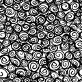 Hand drawn ink doodle simple pattern. Round elements. Monochrome colors. Expressive seamless abstract background in Royalty Free Stock Photo