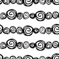 Hand drawn ink doodle simple pattern. Round elements. Monochrome colors. Expressive seamless abstract background in Royalty Free Stock Photo