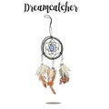 Hand-drawn with ink dreamcatcher with feathers. Ethnic illustration, tribal, American Indians traditional symbol. Tribal Royalty Free Stock Photo