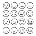 Hand drawn ink emojis faces. Doodle emoticons sketch, ink brush icons of happy sad face. cartoon art