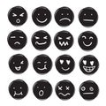 Hand drawn ink emojis faces. Doodle emoticons sketch, ink brush icons of happy sad face. cartoon art