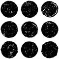 Hand drawn grunge circles set. Round dirty frames. Black shapes circles, dry brush strokes. Vector Royalty Free Stock Photo