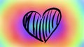 Hand drawn ink heart on neon rainbow background with pixelation. Acid dizzy emotion of love. LGBTQ wallpaper. Gay