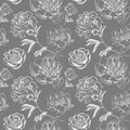 Hand drawn ink peonies in asian style, monohrome raster. Royalty Free Stock Photo