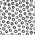 Hand drawn with ink seamless pattern with black circles. Abstract grunge seamless pattern.