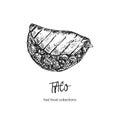 Hand drawn ink sketch taco. Engraving style. Fast food breakfast collection. Good idea for your cafe menu design, street festival Royalty Free Stock Photo